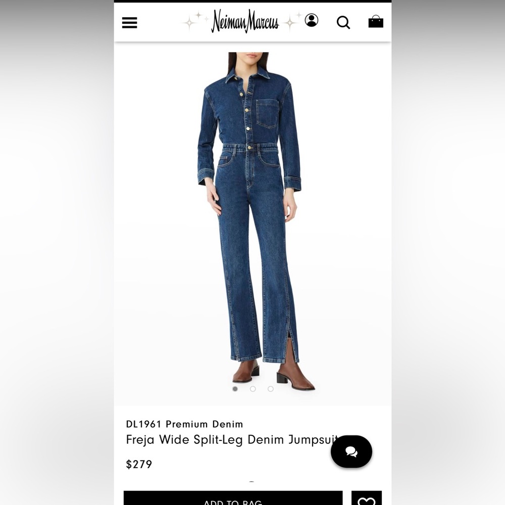 Neiman Marcus freja wide split leg denim jumpsuit